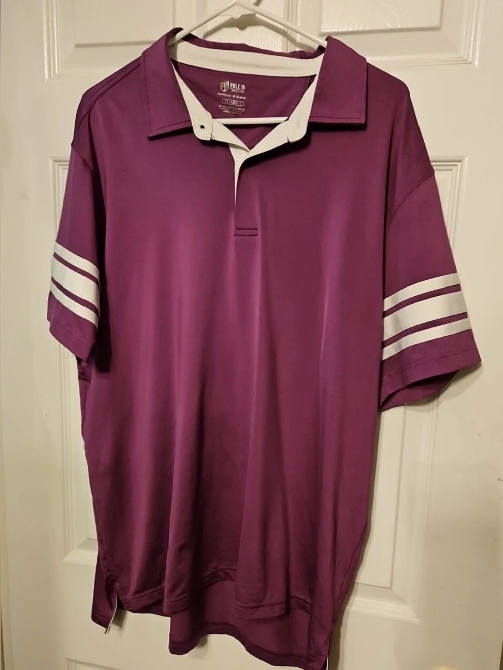 Rule 18 XL Golf Polo Shirt Men’s Purple W/white  Stripe Polyester Spandex